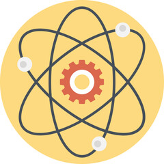 Atom gear, science experiment process vector icon