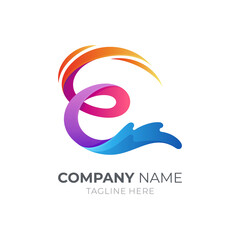 Wave letter E logo with 3d concept