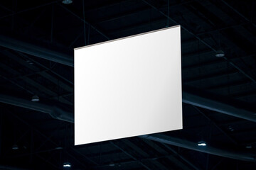 mock up and blank white screen billboard for advertising or information hanging in conference and...