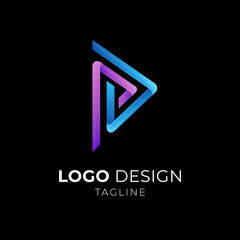 Arrow and letter PD monogram logo  with ribbon 3d concept