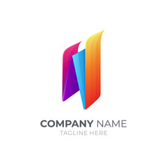 Initial letter W logo template with colorful ribbon 3d concept