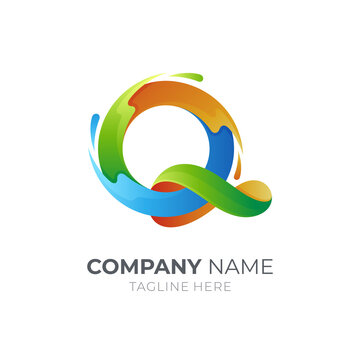 Wave letter Q logo design with 3d concept