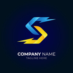 Letter S and thunder logo concept with ribbon 3d concept
