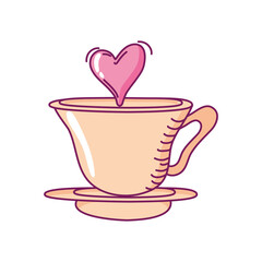 happy valentines day coffee cup love heart romance hand drawn style