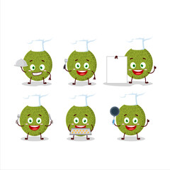 Cartoon character of melon with various chef emoticons