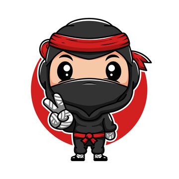 Funny little ninja Vector illustration in a cartoon style. Isolated on white background.