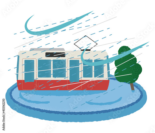 台風の被害に遭う電車のベクターイラスト Wall Mural Icim