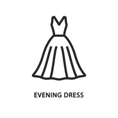 Evening dress flat line icon. Vector illustration wedding dress