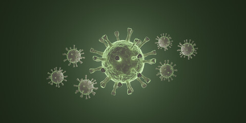 Green corona virus cell on green background. 3d rendering