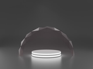 Mock-up transparent glass dome. dome cover for podium exhibition, protection barrier. 3d rendering. © marchsirawit