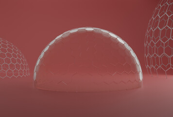 Mock-up transparent glass dome. dome cover for exhibition, protection barrier. 3d rendering. © marchsirawit