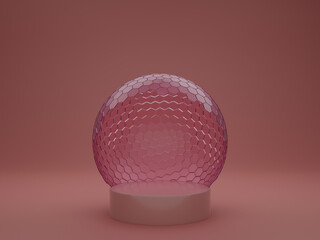 Mock-up transparent glass dome. dome cover podium for exhibition, protection barrier. 3d rendering.
