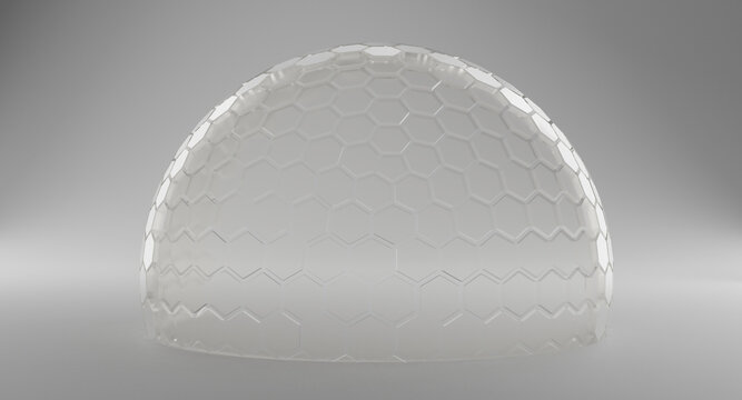 Mock-up transparent glass dome protection Concept or barrier 3d rendering.