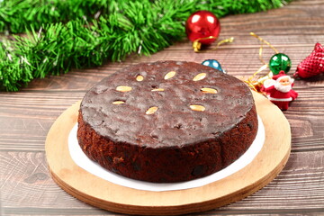 Homemade oven fresh  plum cake with traditional recipe- festival backgrounds.