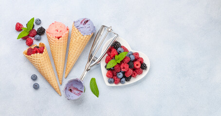 Homemade berry and vanilla ice cream