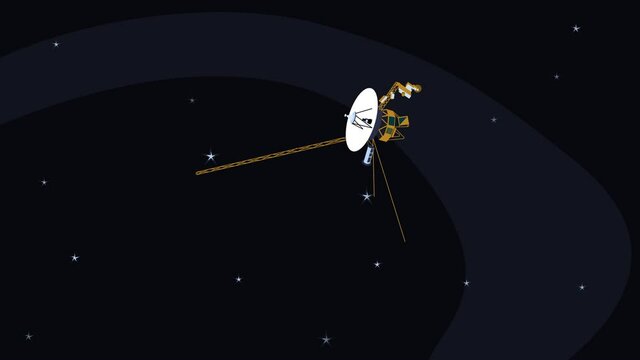 animation spacecraft voyager 2 flies in space. 2d