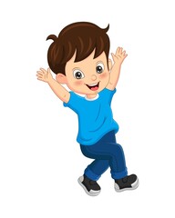 Cartoon funny boy raised his hand 