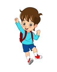 Cartoon cute boy with backpack
