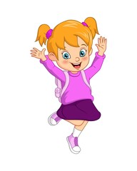 Cartoon happy school girl with backpack