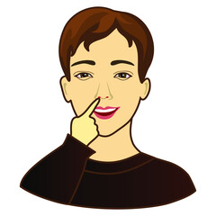 bored emoticon picking his nose with his finger, simplistic facial expression vector illustration, men cartoon character, simple hand drawn icon