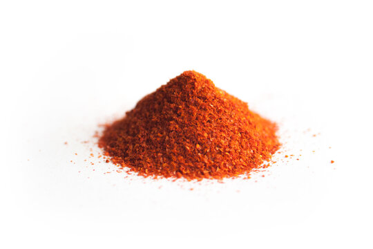 Red Chili Pepper Powder, Isolated on White