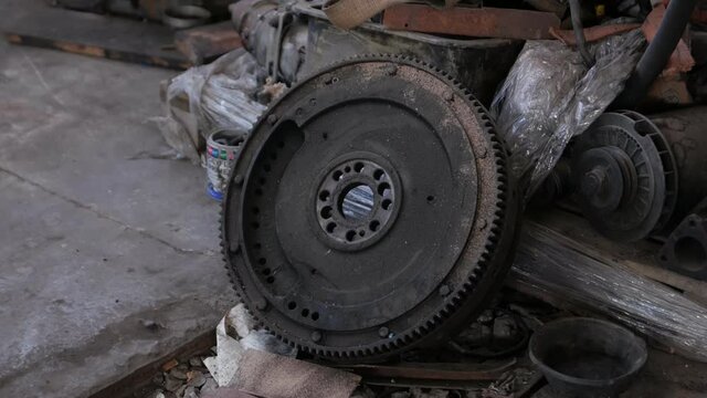 Old engine flywheel dirty spare parts