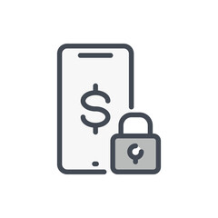 Mobile payment protection color line icon. Mobile phone with dollar and lock vector outline colorful sign.