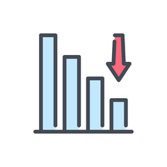 Graph decrease color line icon. Chart with arrow down vector outline colorful sign.