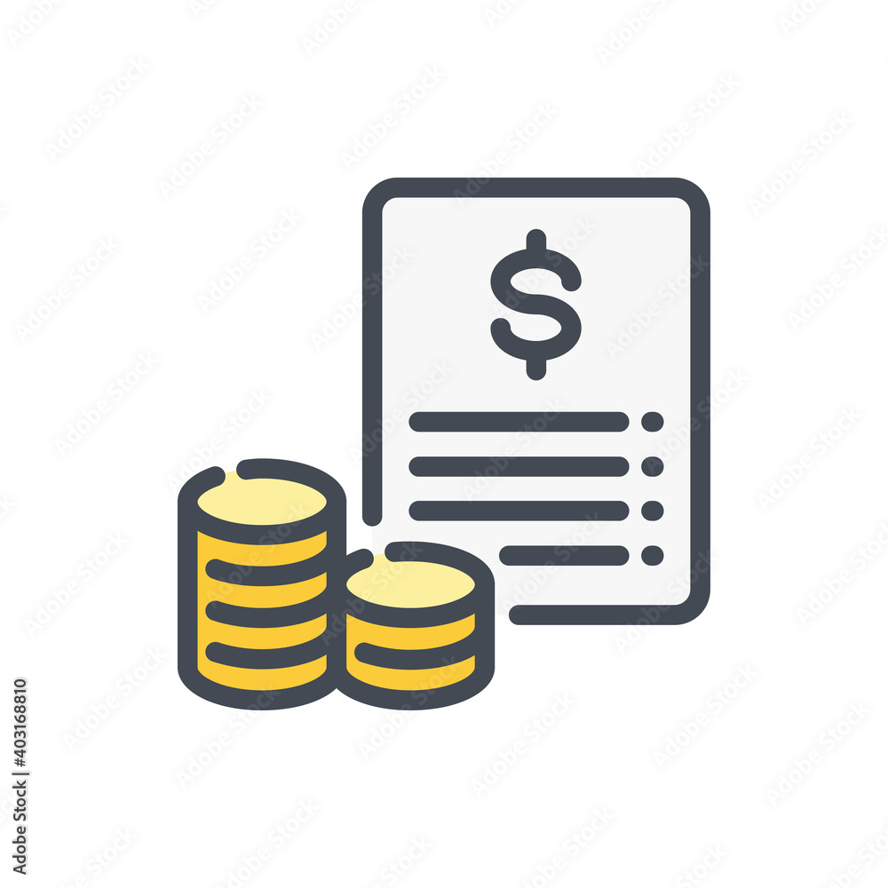 Poster accounting and financial planning color line icon. financial report with stack of coins vector outli