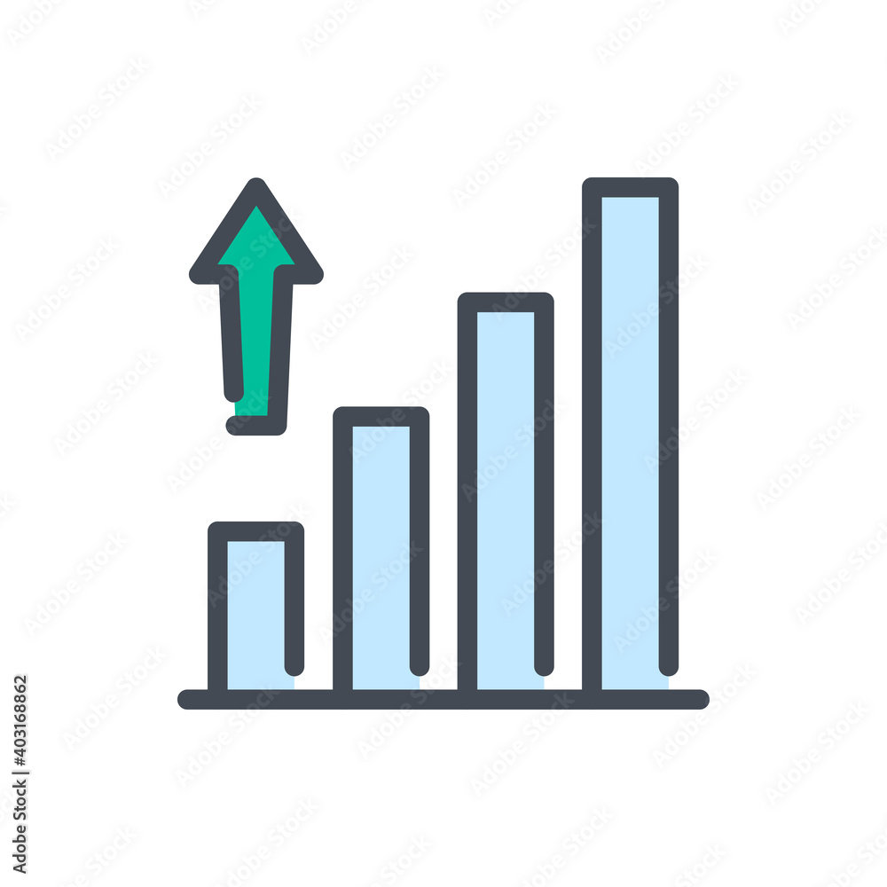 Poster graph growth color line icon. chart with arrow up vector outline colorful sign.
