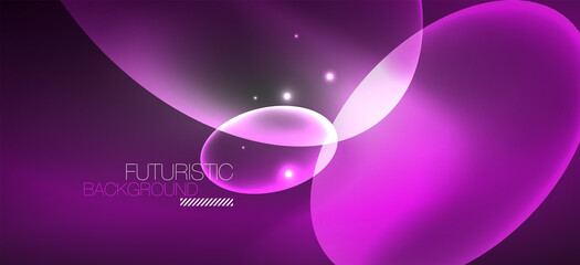 Neon ellipses abstract backgrounds. Shiny bright round shapes glowing in the dark. Vector futuristic illustrations for covers, banners, flyers and posters and other