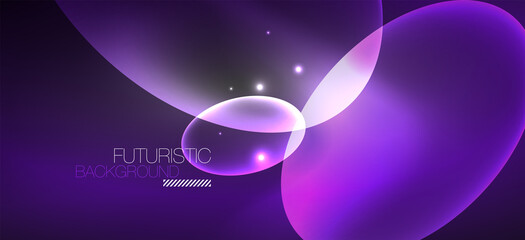 Neon ellipses abstract backgrounds. Shiny bright round shapes glowing in the dark. Vector futuristic illustrations for covers, banners, flyers and posters and other