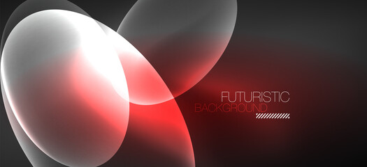 Neon ellipses abstract backgrounds. Shiny bright round shapes glowing in the dark. Vector futuristic illustrations for covers, banners, flyers and posters and other