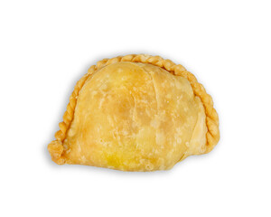 Top view of curry puff pastry isolated on white background with clipping paths.