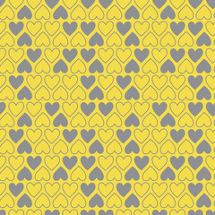 Hearts vector seamless pattern for shirt, panties, tank top or swimsuit, underwear, bedding, blanket or pillow. Yellow and gray background. Doodle textile. Wedding. Fashion design for Valentines day