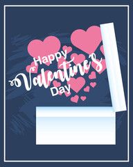 happy valentines day lettering hearts in gift box card