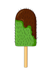 Cactus in the form of ice cream. cartoon style. white background. Hand drawing. Vector illustration. Succulent isolated.