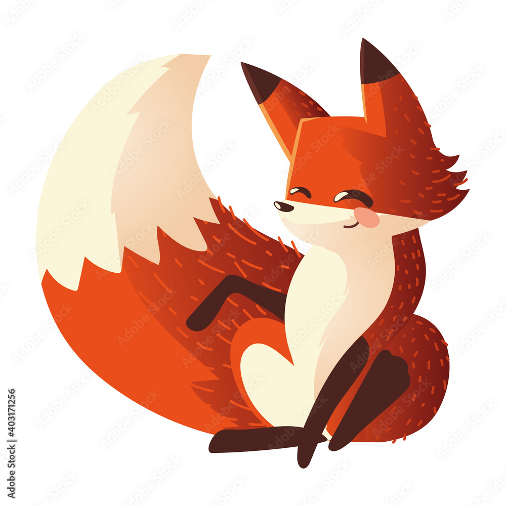 Canvas Prints cute fox sitting cartoon animal icon over white background design