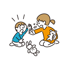 オモチャを取り合ってケンカする姉弟