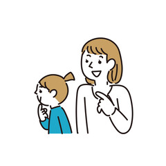 指を指し何かを見る親子