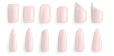 Vector set of different fashion nail shapes. False nail polish design mockup templates. Manicure, fingernails