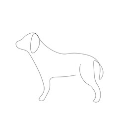 Dog silhouette line drawing on white background, vector illustration