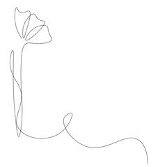 Spring flower one line drawing silhouette on white background, vector, illustration
