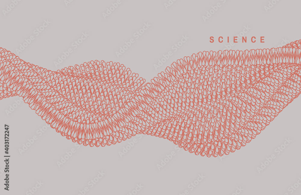Wall mural a wave formed from many particles. cell membrane structure in motion. scientific background for medi