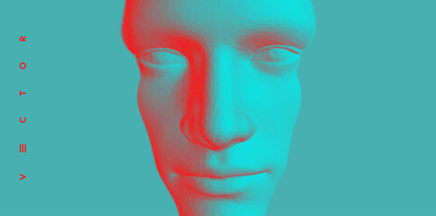 3D human face. Technology and robotics concept. Anonymous social masking. Cyber crime and security vector illustration.