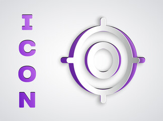 Paper cut Target sport icon isolated on grey background. Clean target with numbers for shooting range or shooting. Paper art style. Vector Illustration.