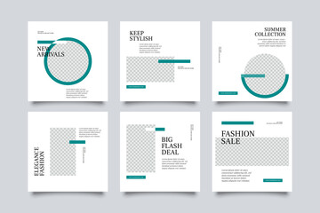 6 fashion social media post template. modern promotion square web banner for social media.
