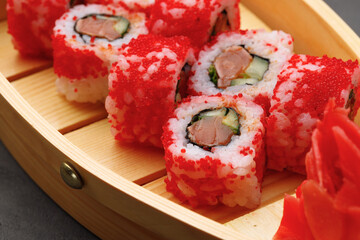 California sushi roll on plate close up