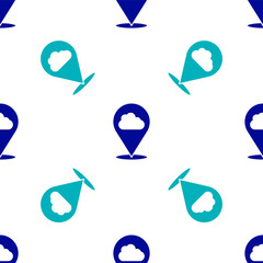 Blue Location cloud icon isolated seamless pattern on white background. Vector.