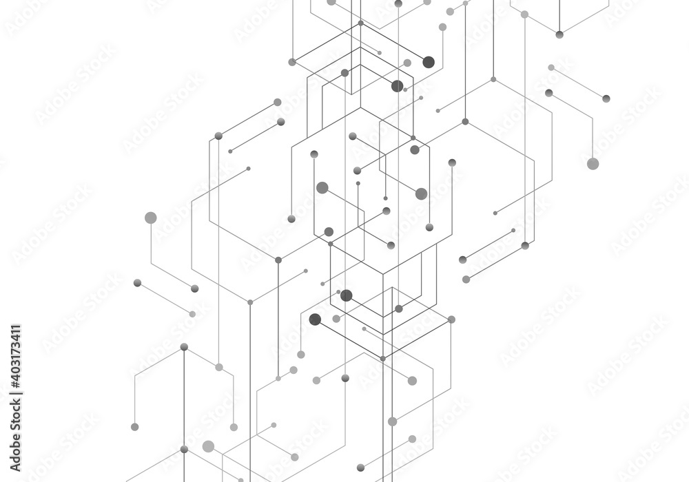 Poster hexagon technology connect in modern style on white background. internet connection network high dig